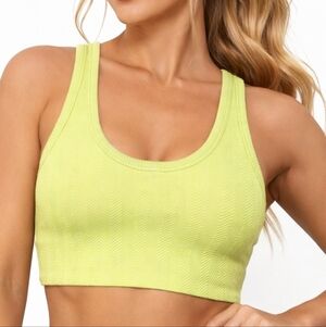 OneStepUp Lime Green Chevron Ribbed Seamless Crop Tank Top L/XL Activewear